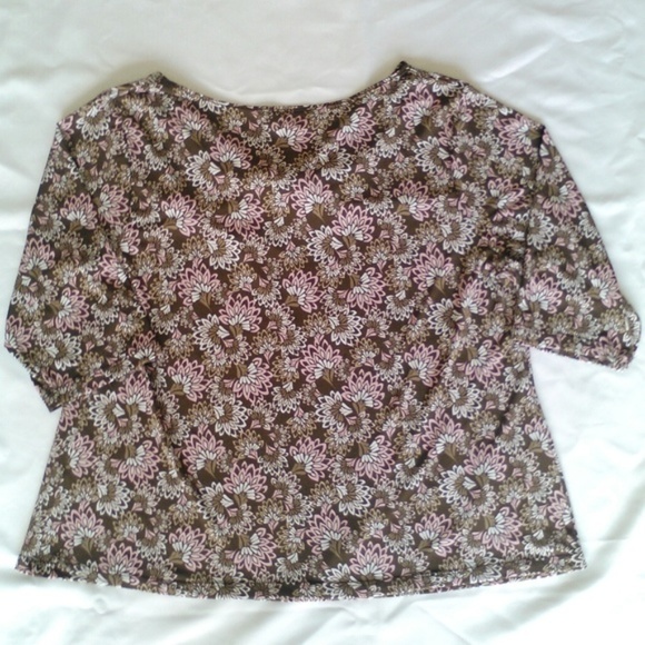 Floral Paisley Cowl Neck 3/4 Sleeve Draped Blouse IN Studios Stretchy 1X Pretty - Picture 3 of 7